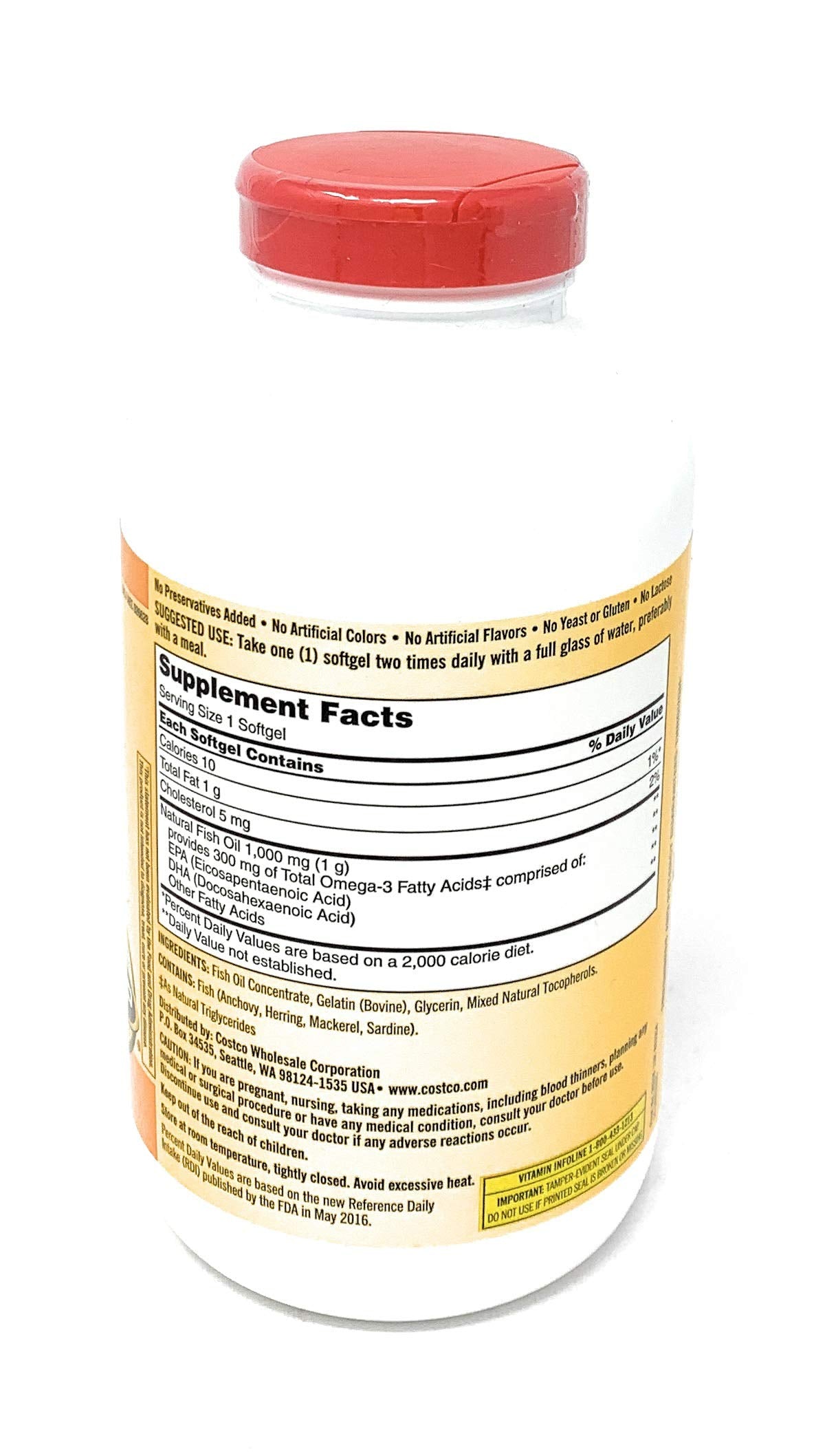 KIRKLAND Fish Oil 454g side view showing ingredient details