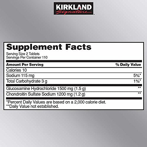 KIRKLAND Glucosamine HCI 1500mg Chondroitin Sulfate 1200mg 220 Tablets packaging