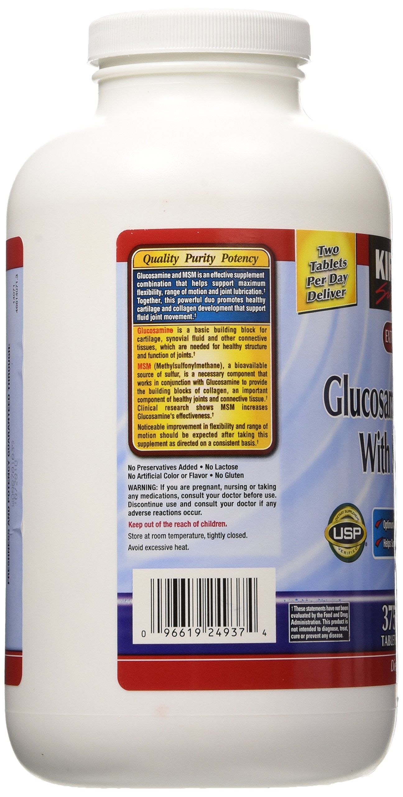 KIRKLAND Glucosamine HCI 1500mg with MSM bottle side view