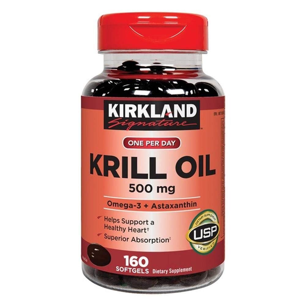 KIRKLAND Krill Oil 500mg softgel bottle front view