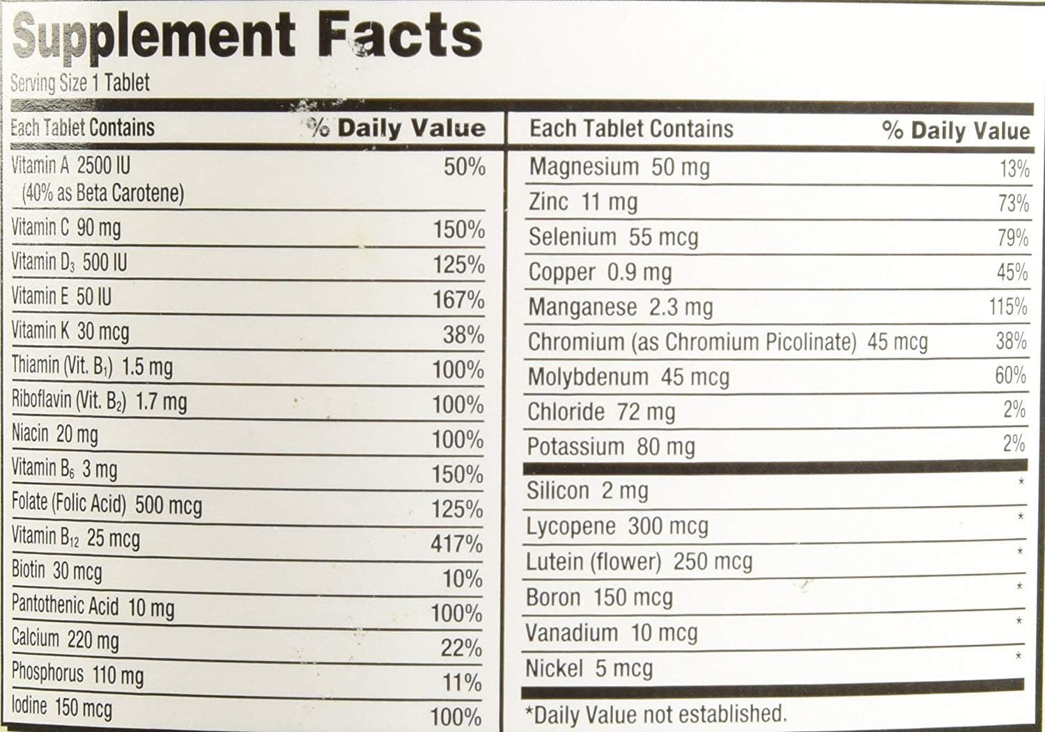 KIRKLAND Mature Multivitamin with Calcium 454g label close-up