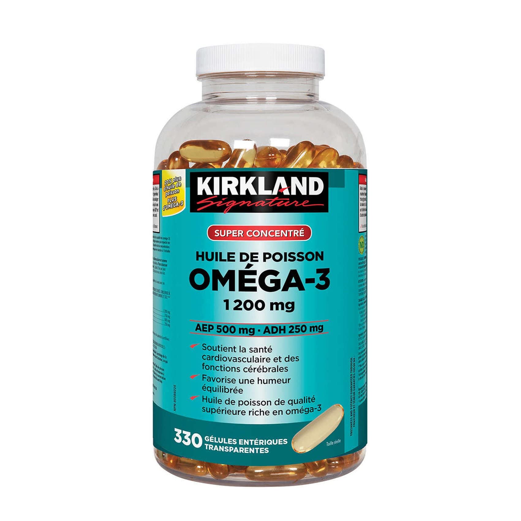 KIRKLAND Omega 3 Premium Fish Oil bottle side view