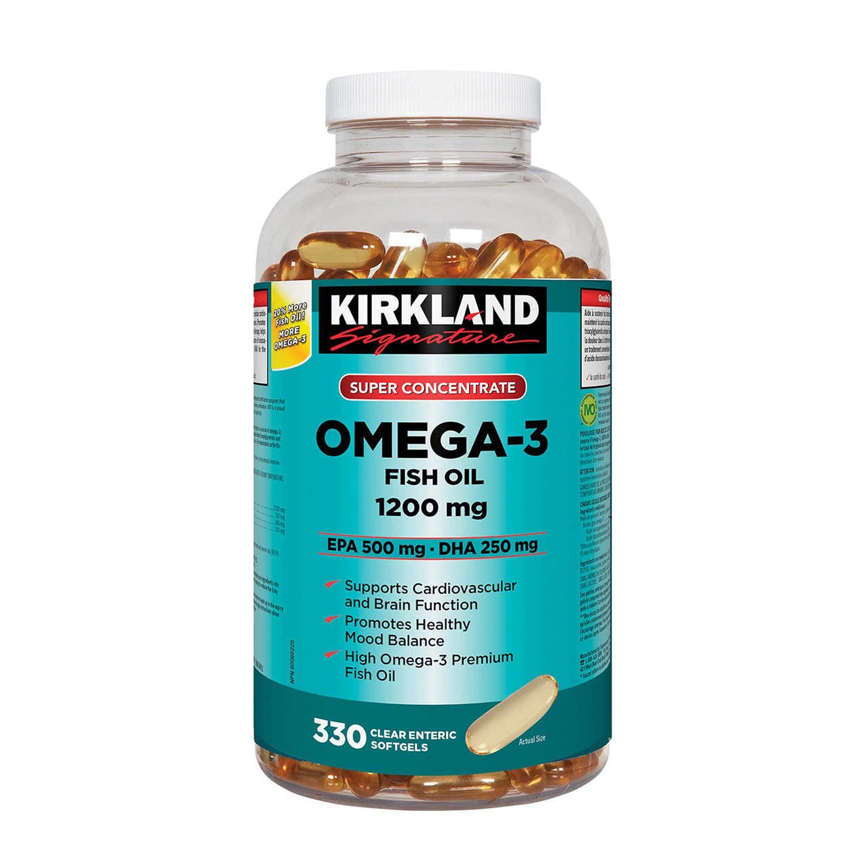 KIRKLAND Omega 3 Premium Fish Oil capsule front view