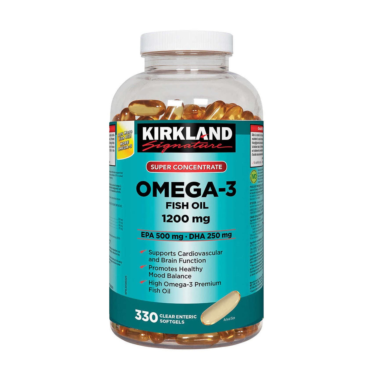 KIRKLAND Omega 3 Premium Fish Oil capsule front view