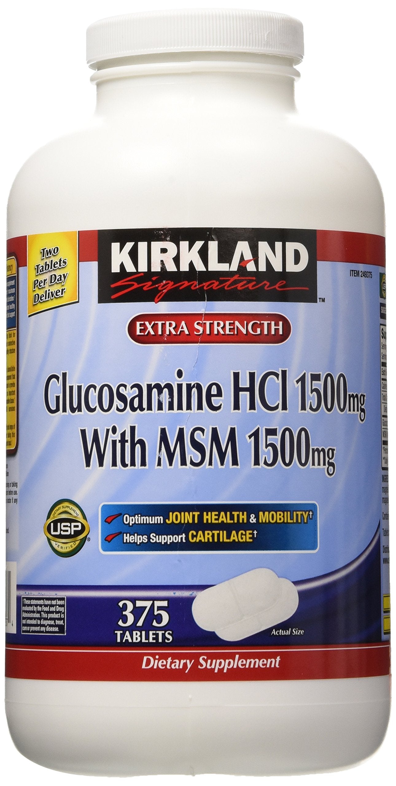 KIRKLAND Signature Extra Strength Glucosamine HCI 1500mg with MSM front view