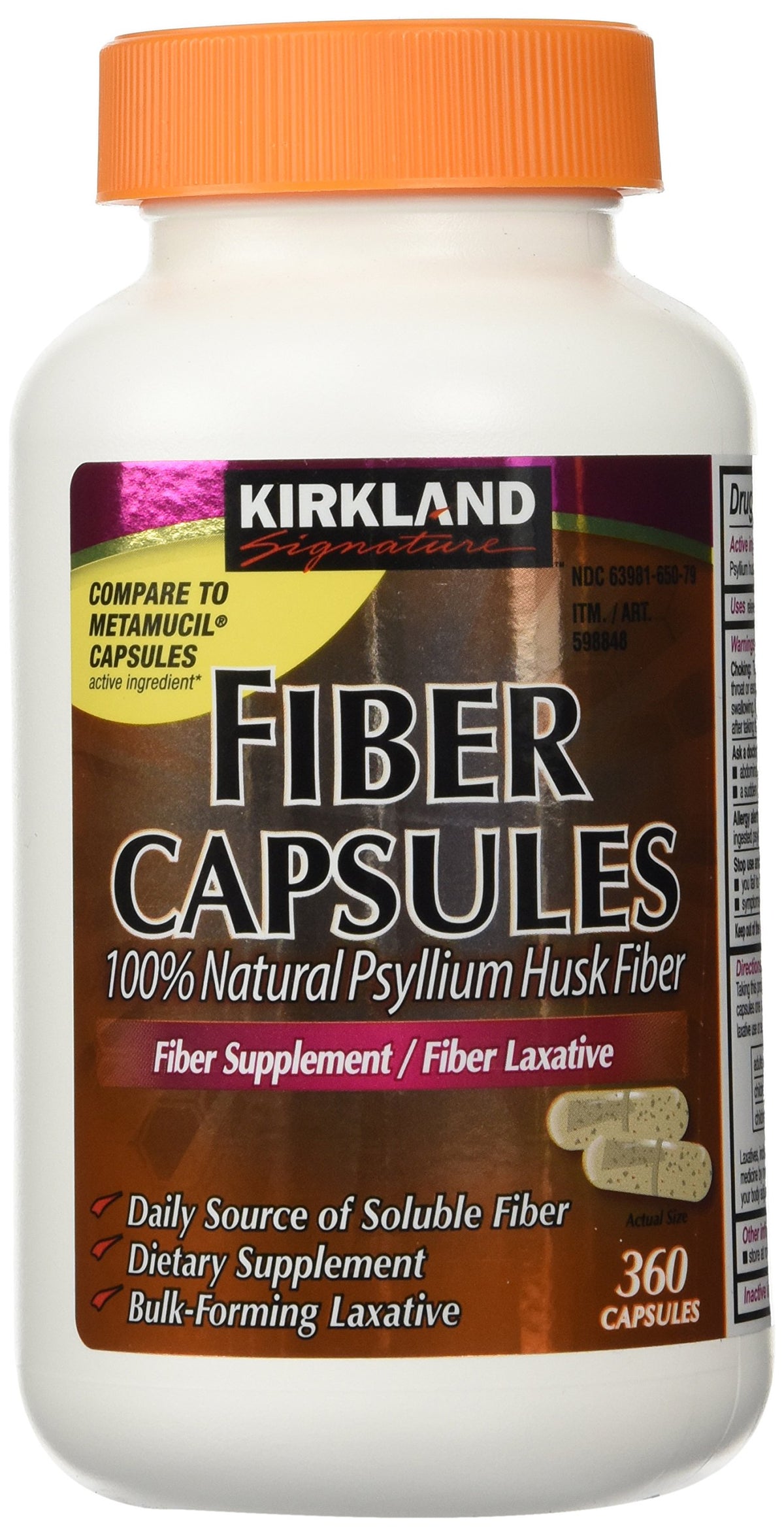Kirkland Signature Fibre Capsules 360 count pack of 2 with natural psyllium husk