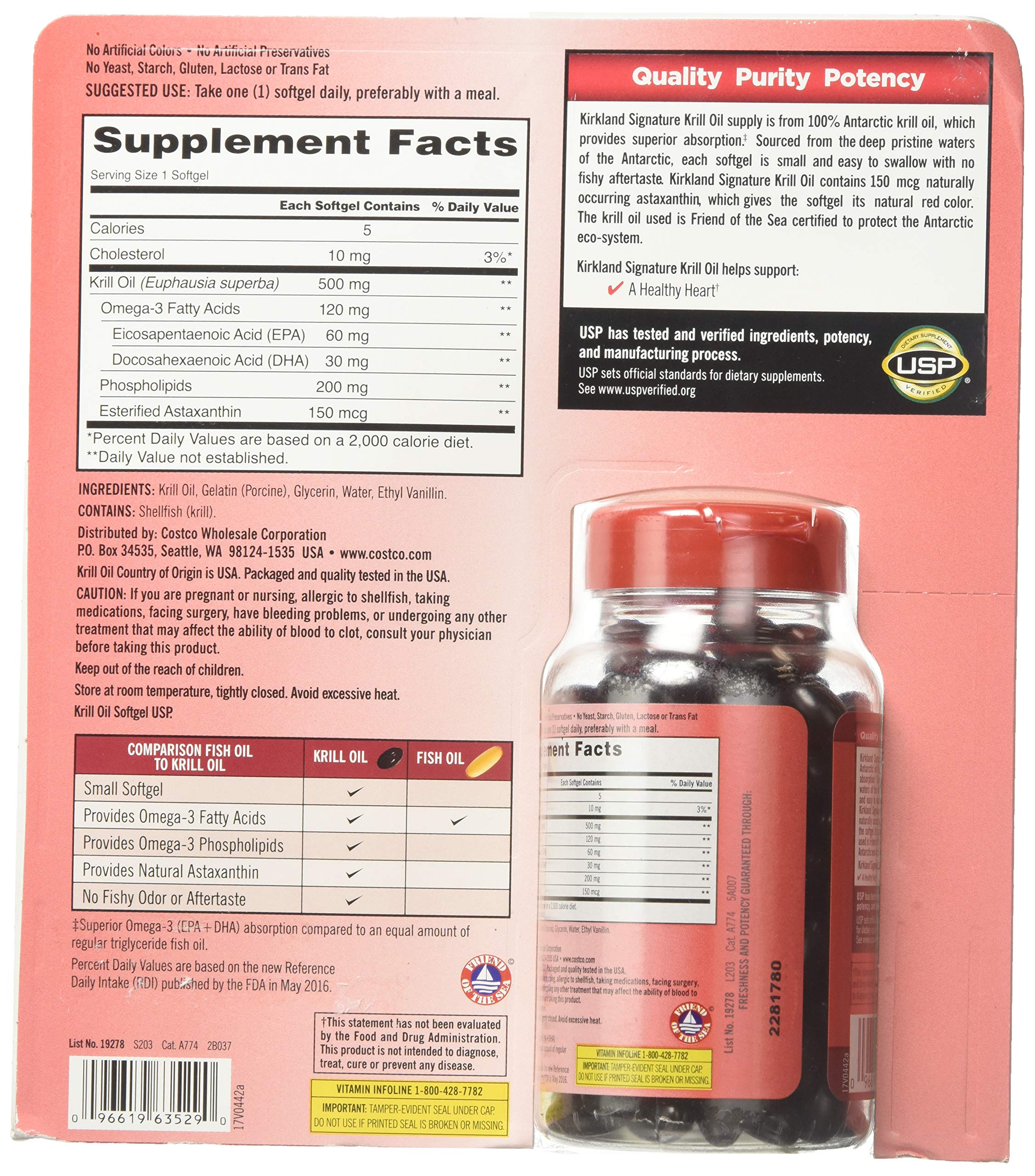 Kirkland Signature Krill Oil 500 mg packaging side view