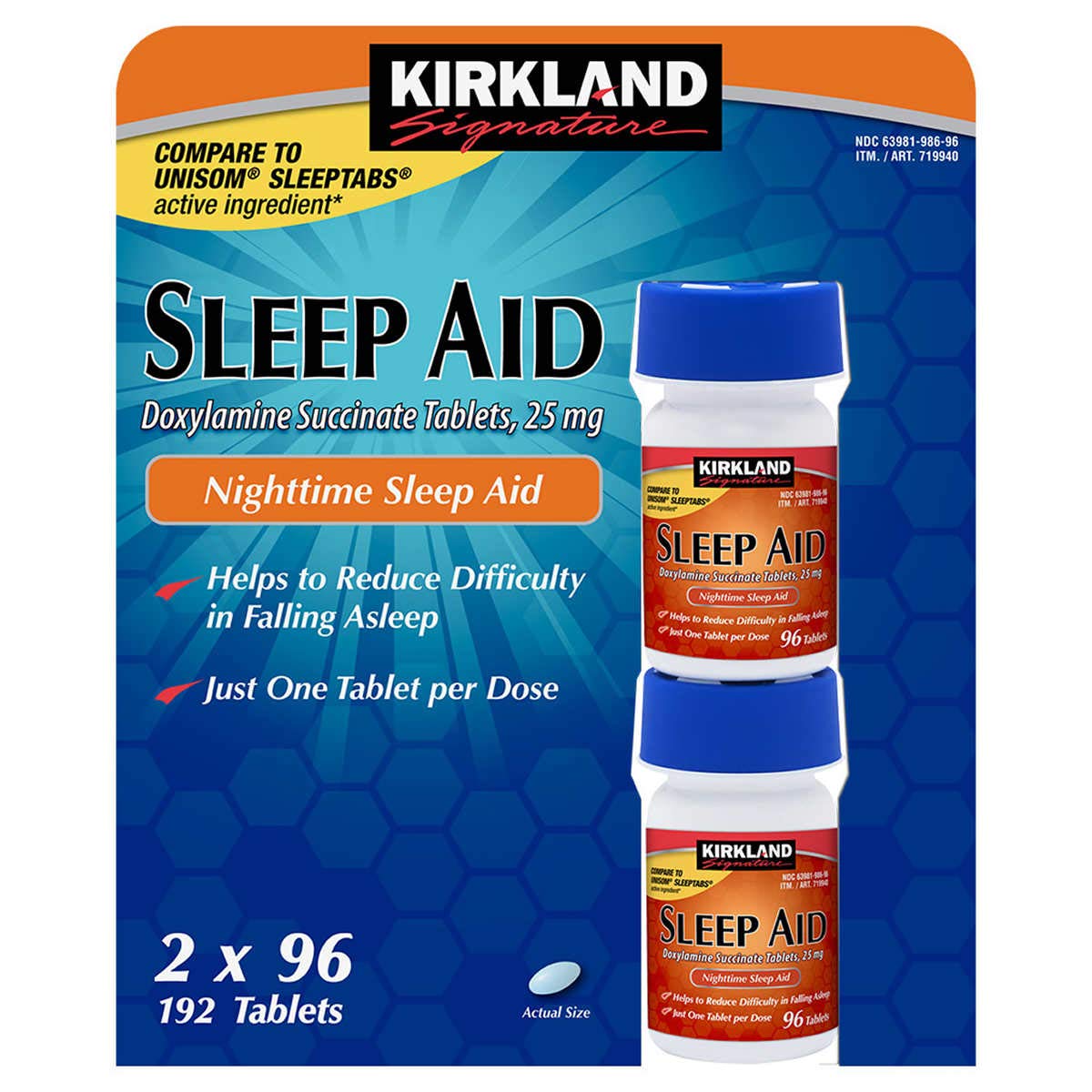 KIRKLAND Sleep Aid Tablets 192 Count front view