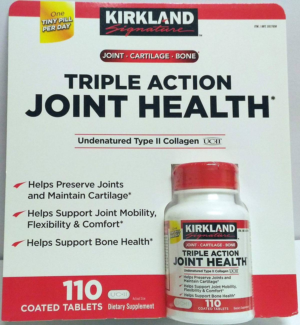 KIRKLAND Triple Action Joint Health Supplement front view with packaging