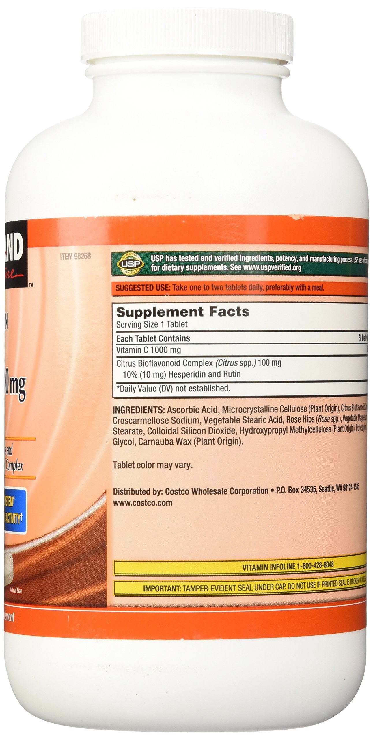 KIRKLAND Vitamin C 1000 mg supplement side view