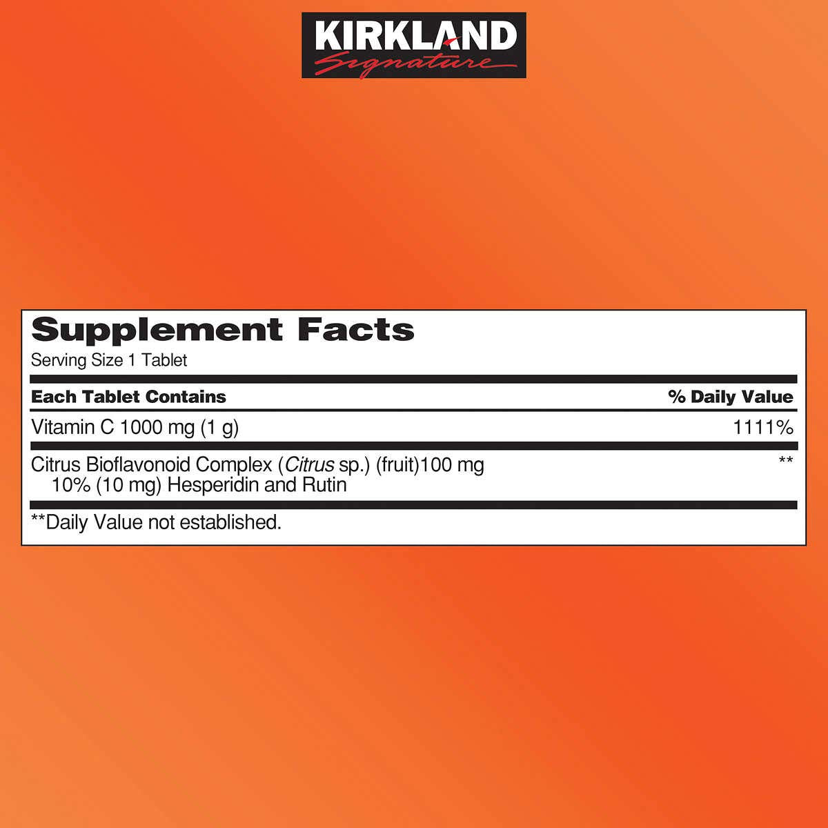 KIRKLAND Vitamin C Supplement 635g side view showing ingredients