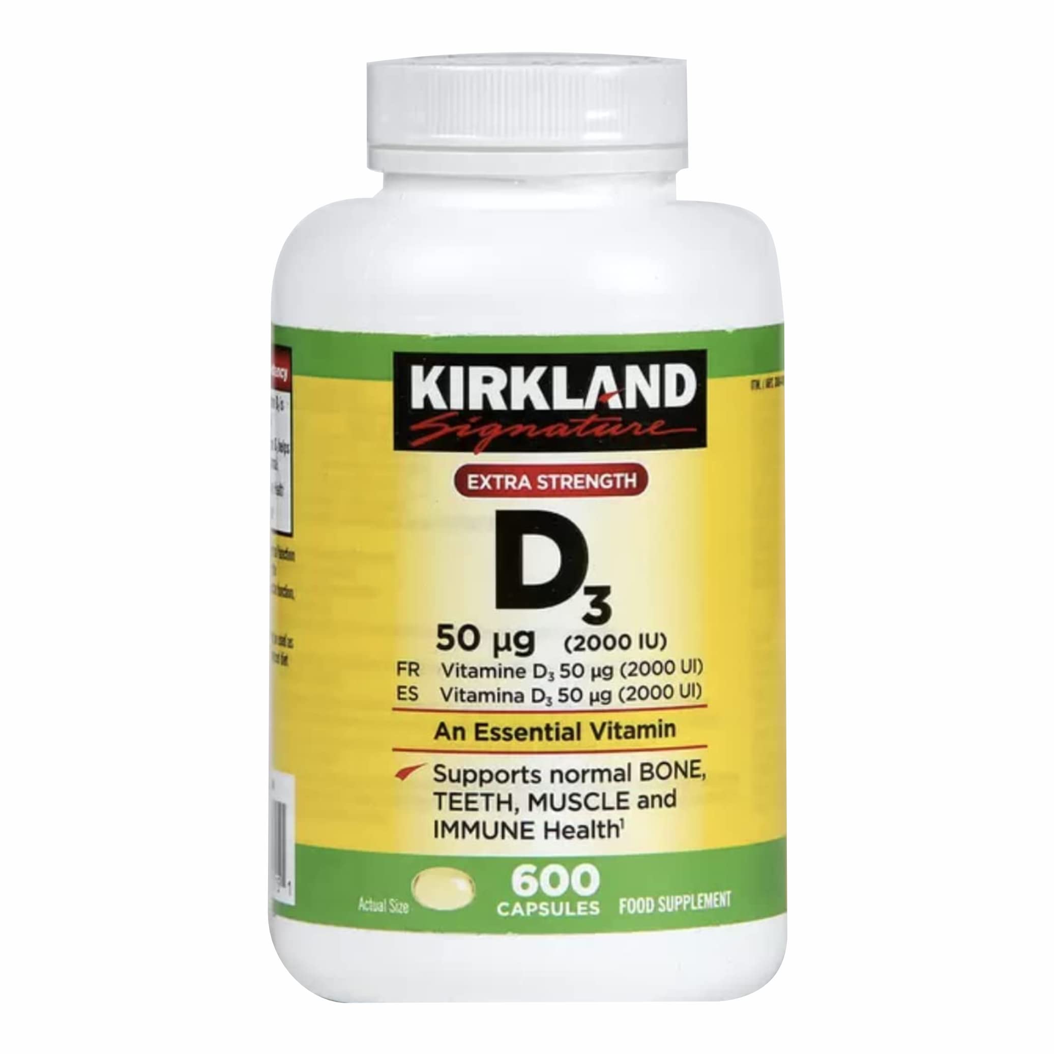 KIRKLAND Vitamin D3 2000 IU capsules front view