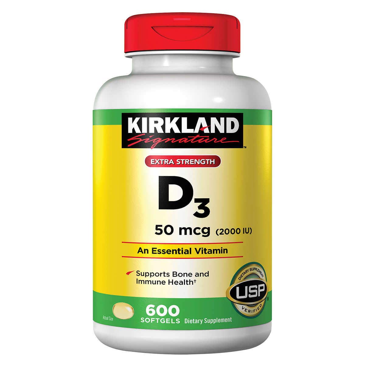 KIRKLAND Vitamin D3 2000 IU softgels front view