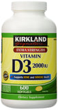 KIRKLAND Vitamin D3 2000 IU supplement front view with packaging