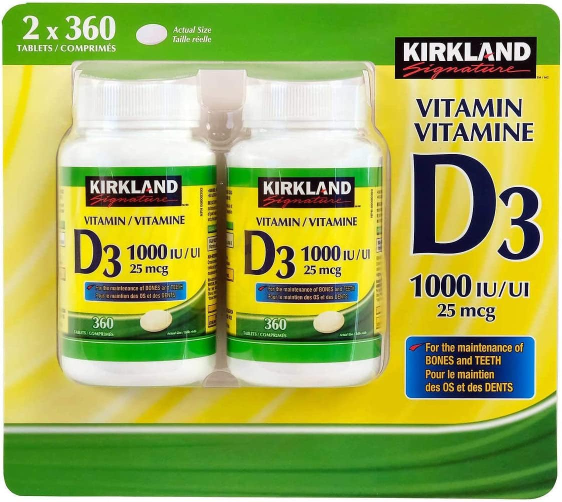 KIRKLAND Vitamin D3 25 mcg 360 tablets front view