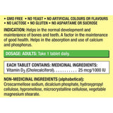 KIRKLAND Vitamin D3 25 mcg bottle back view