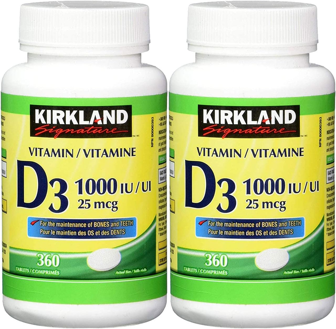 KIRKLAND Vitamin D3 25 mcg tablets close-up