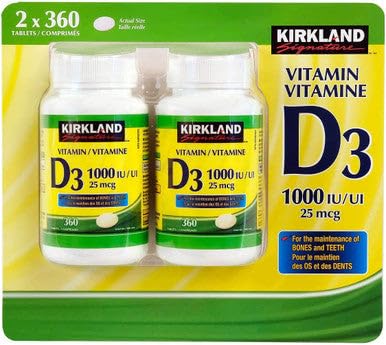KIRKLAND Vitamin D3 25 mcg tablets in hand
