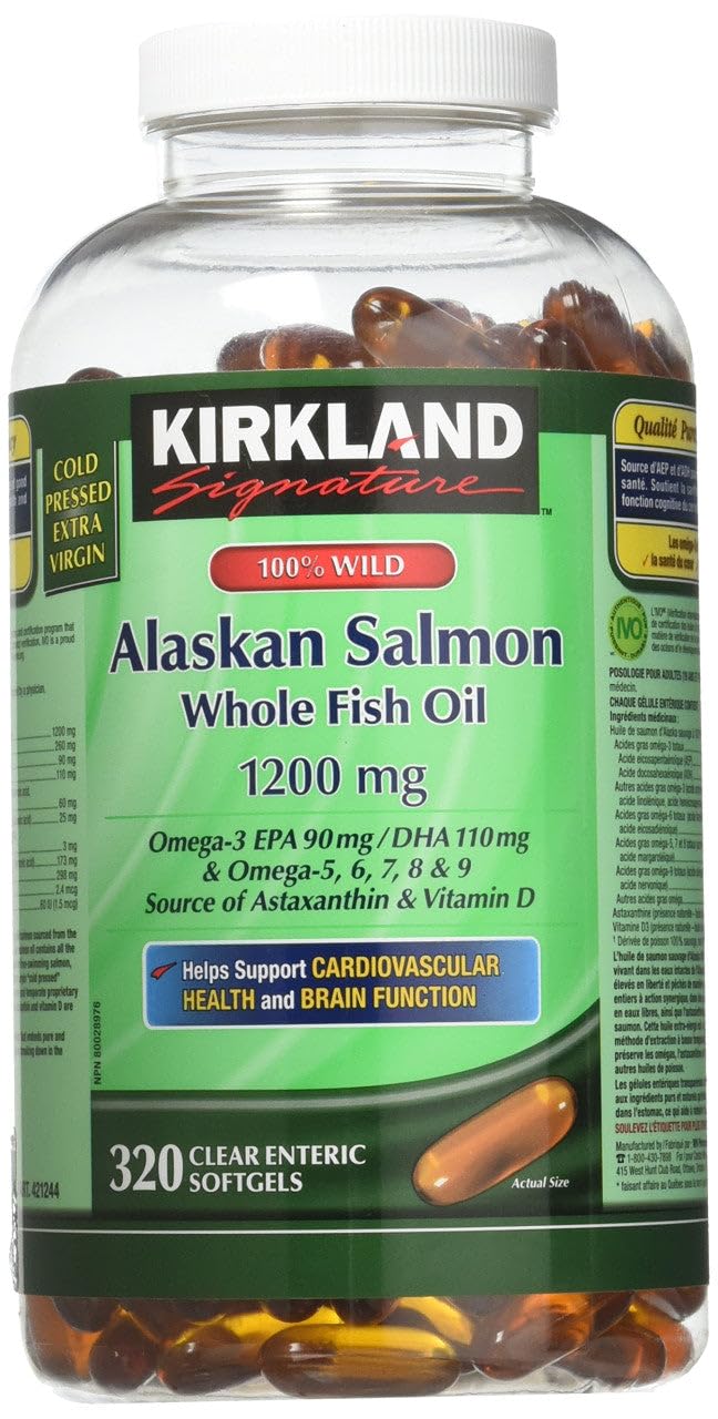 KIRKLAND Wild Alaskan Salmon Oil 1200mg softgels front view