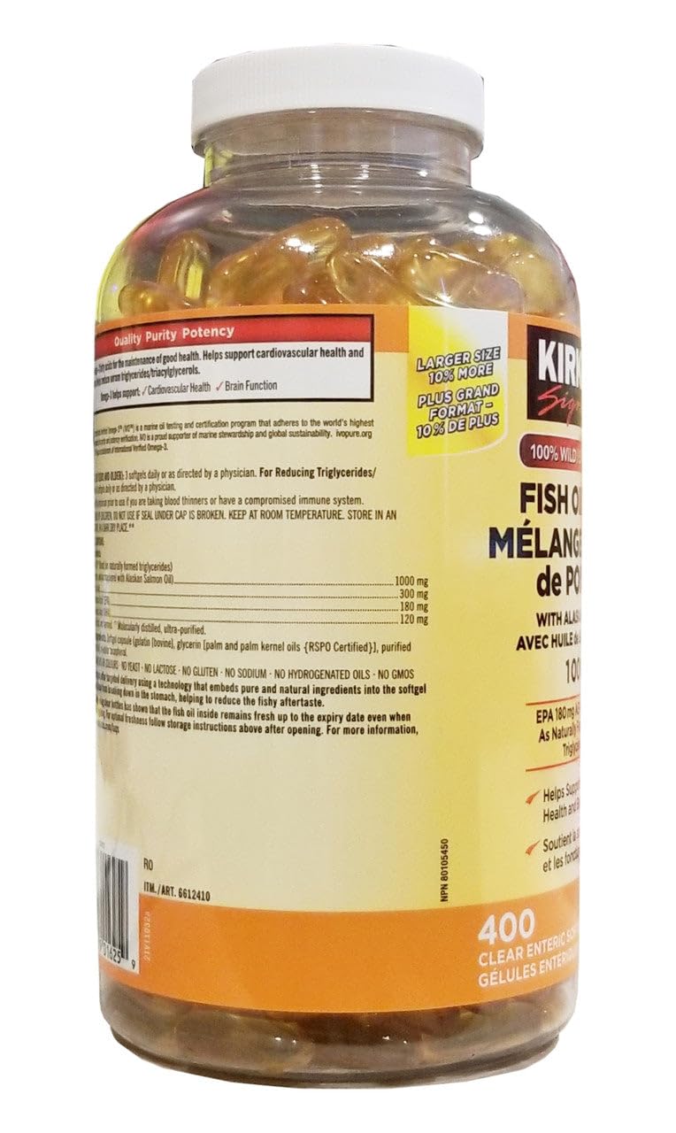 KIRKLAND Wild Fish Oil Blend 1000mg softgels back view