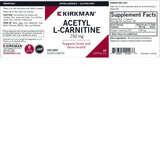 Kirkman Acetyl L-Carnitine Capsules 250mg back view with ingredient list