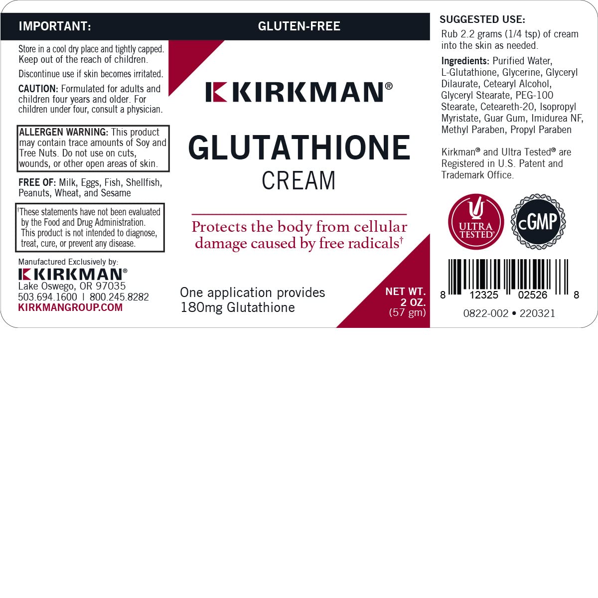 Kirkman Glutathione Cream 2 oz lotion texture close-up