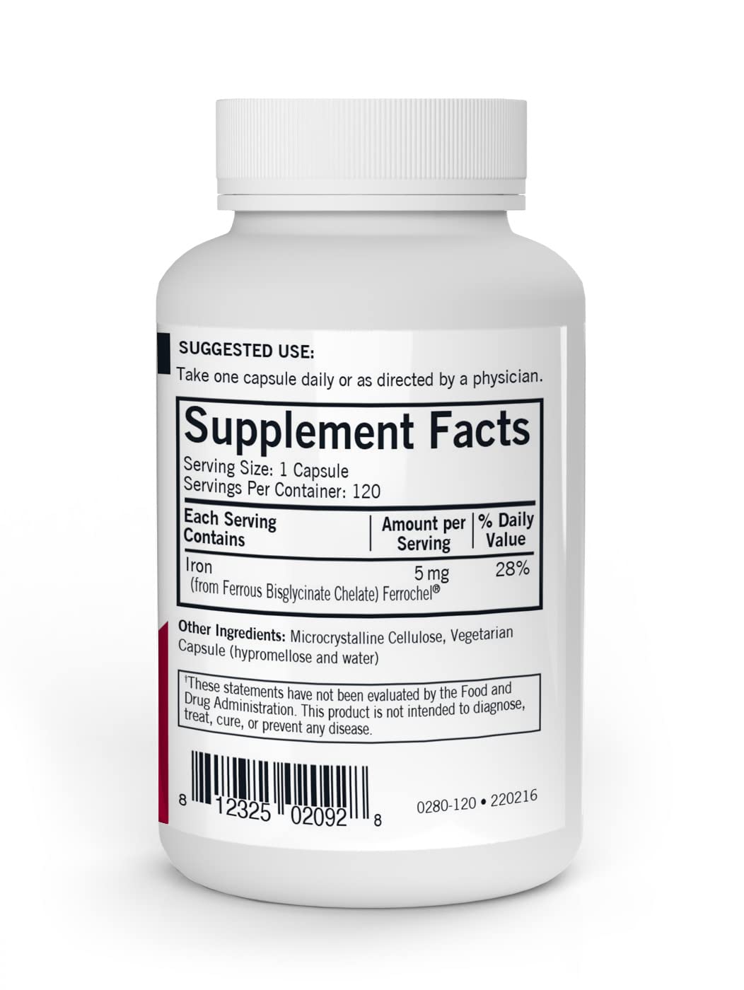 Kirkman Iron Capsules 5mg Ferrochel bottle side view