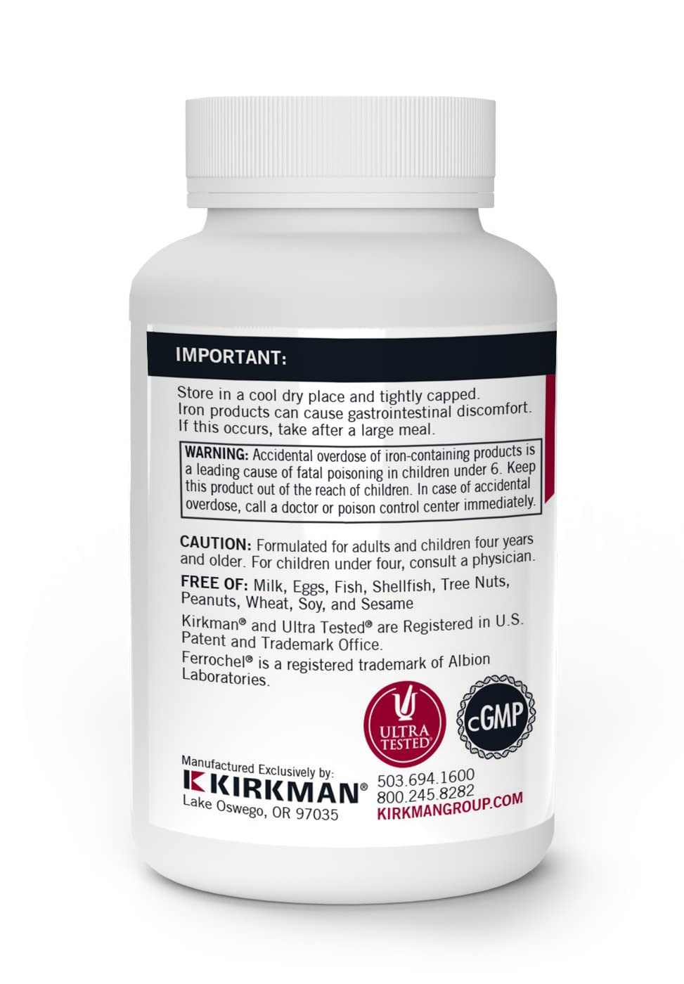 Kirkman Iron Capsules 5mg Ferrochel close-up of capsules