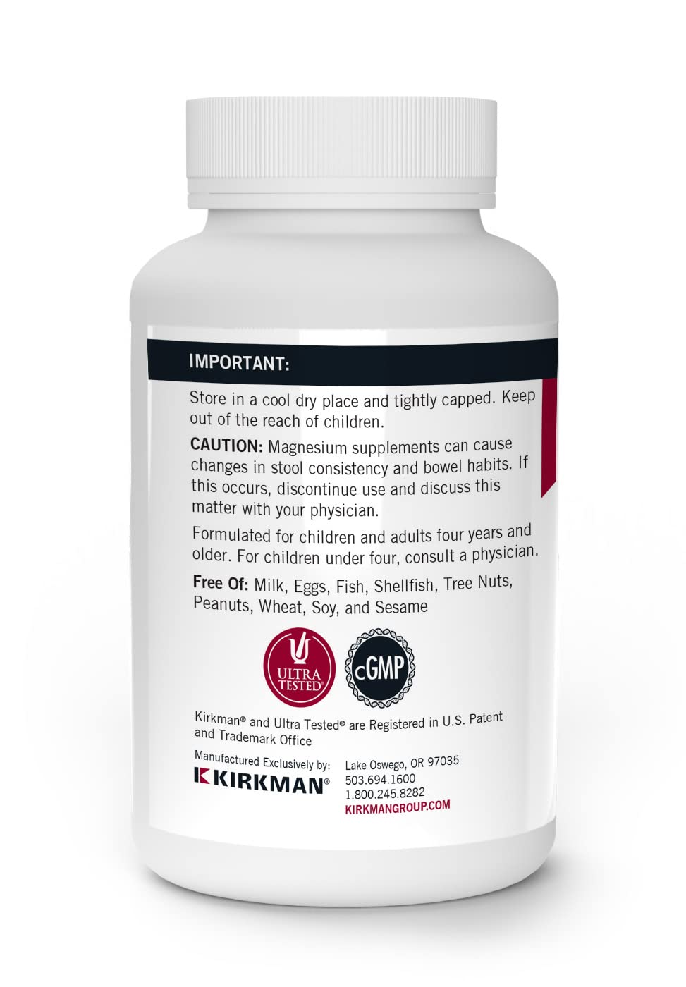Kirkman Magnesium Glycinate Chelate 218g capsule close-up