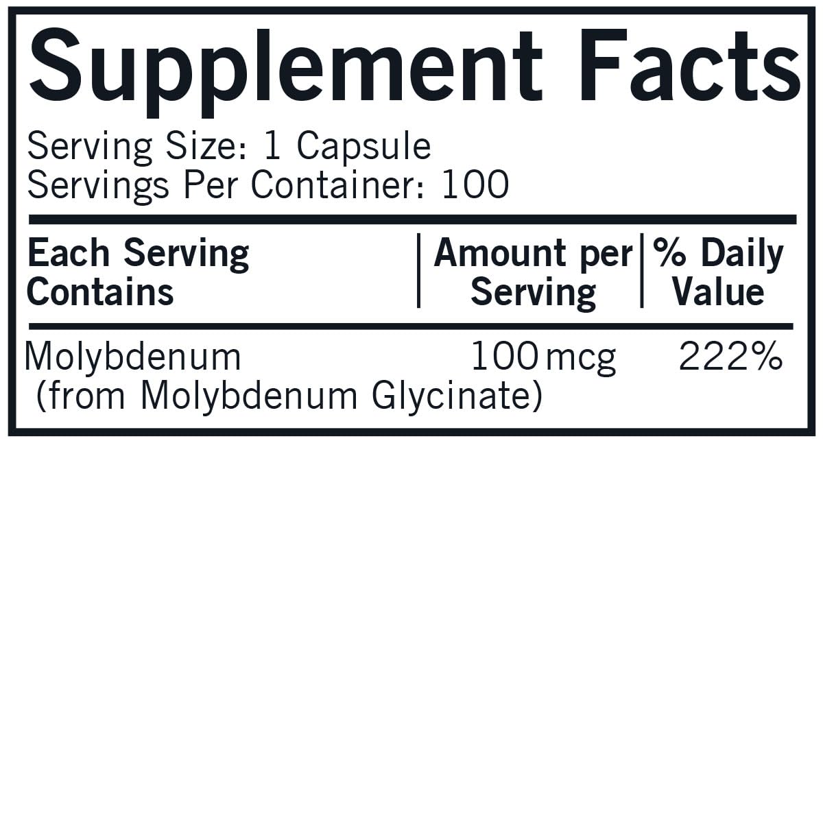 Kirkman Molybdenum Capsules 100 mcg side view