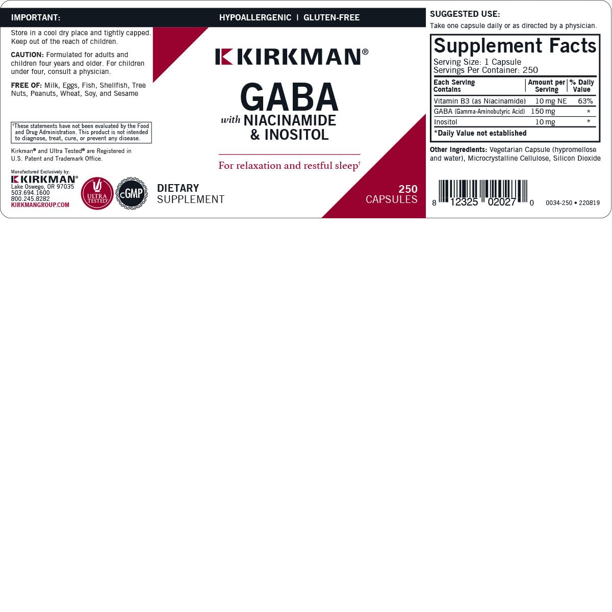 Kirkman Niacinamide B3 Supplement packaging side view