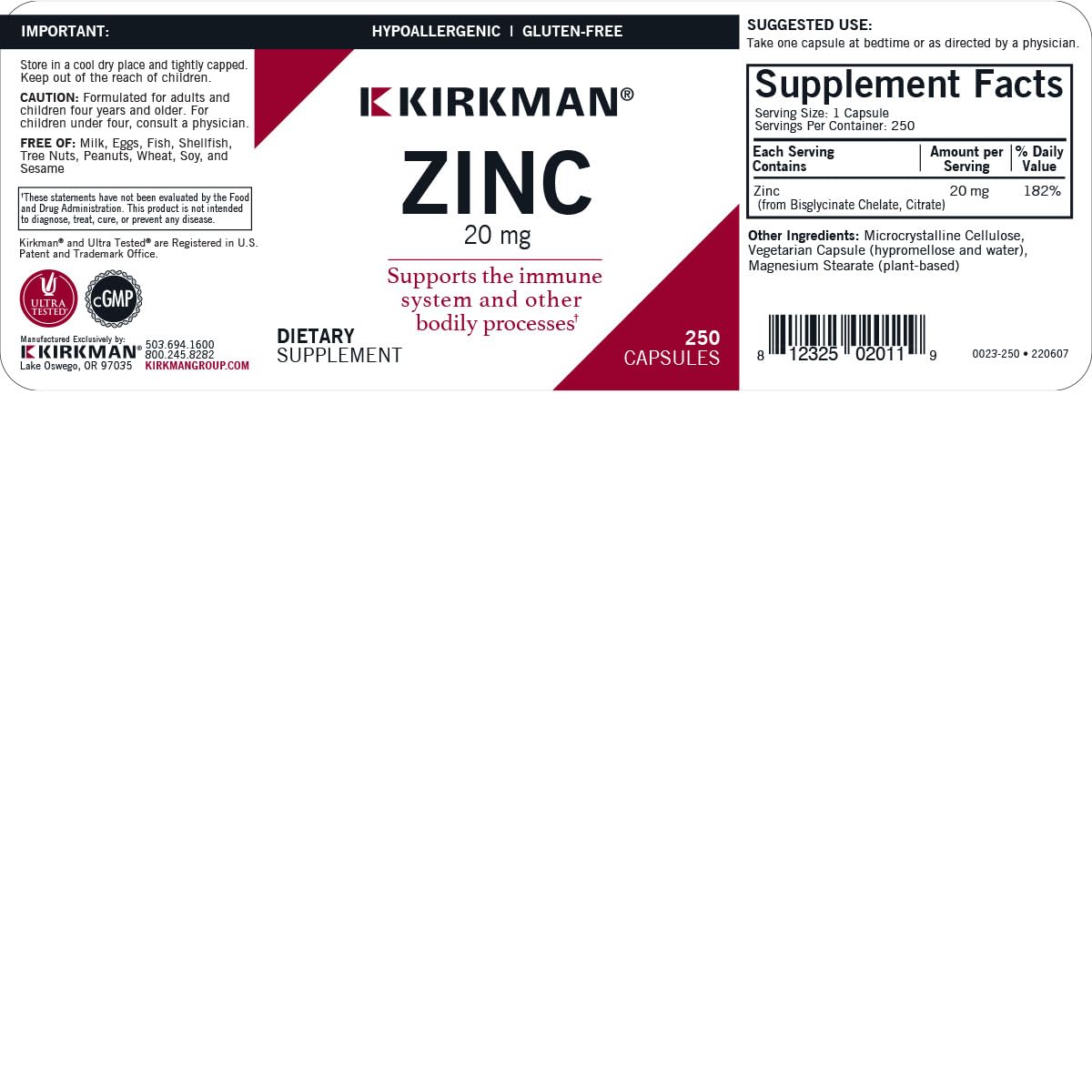 Kirkman Zinc Capsules bottle with label