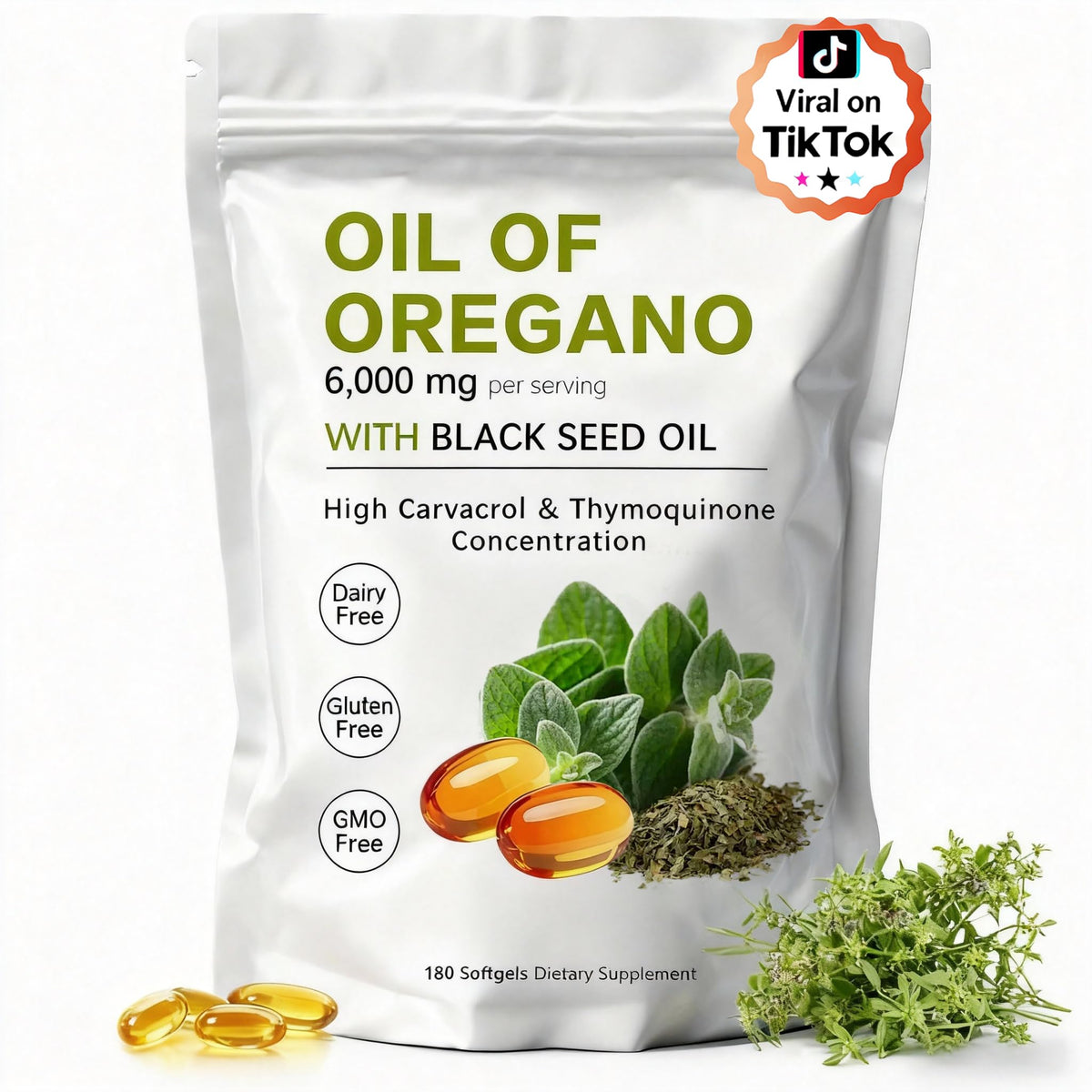 KITABIO Oregano Oil & Black Seed Oil Softgels front view