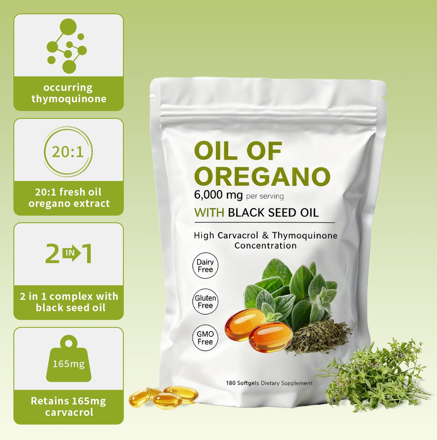 KITABIO Oregano Oil & Black Seed Oil Softgels side view