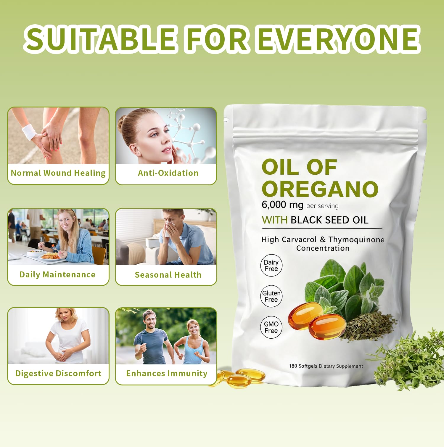 KITABIO Oregano Oil & Black Seed Oil Softgels with fresh oregano