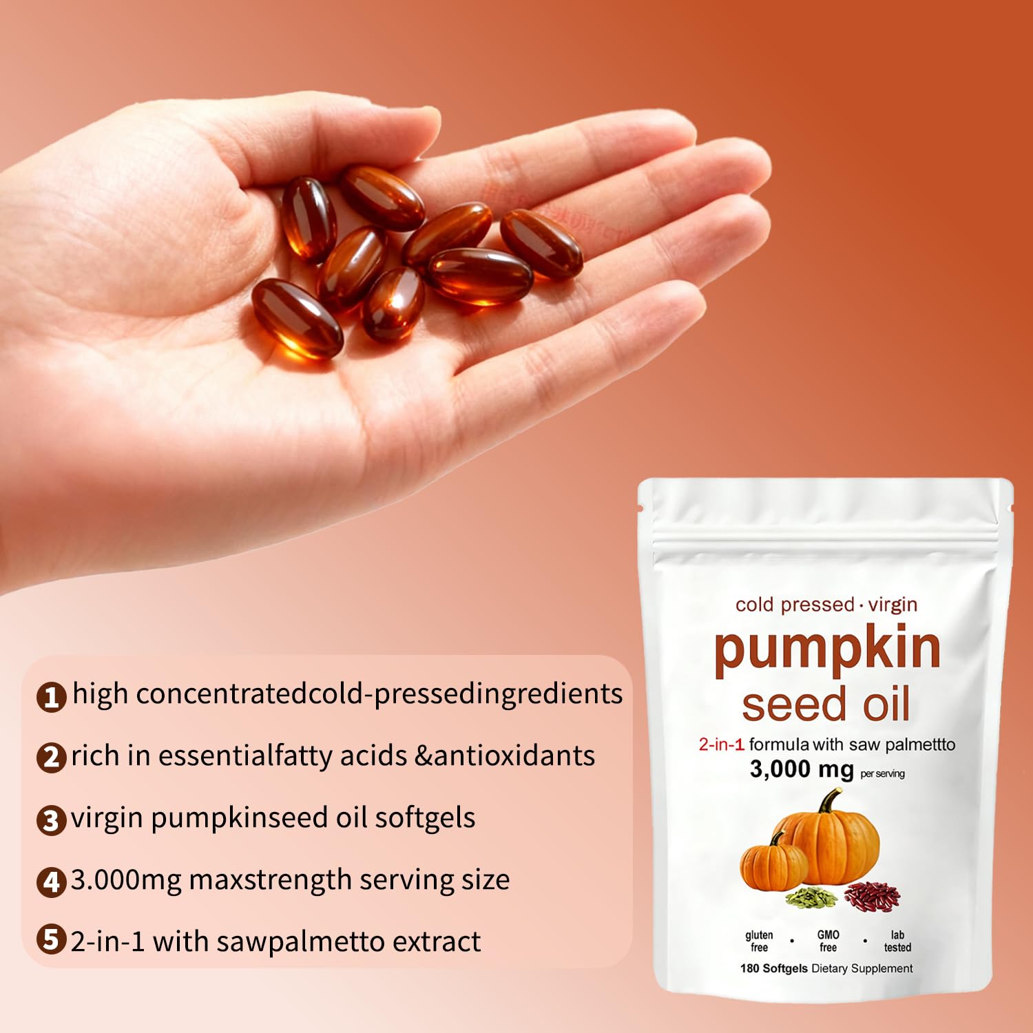 KITABIO Pumpkin Seed Oil & Saw Palmetto Softgels bottle with label