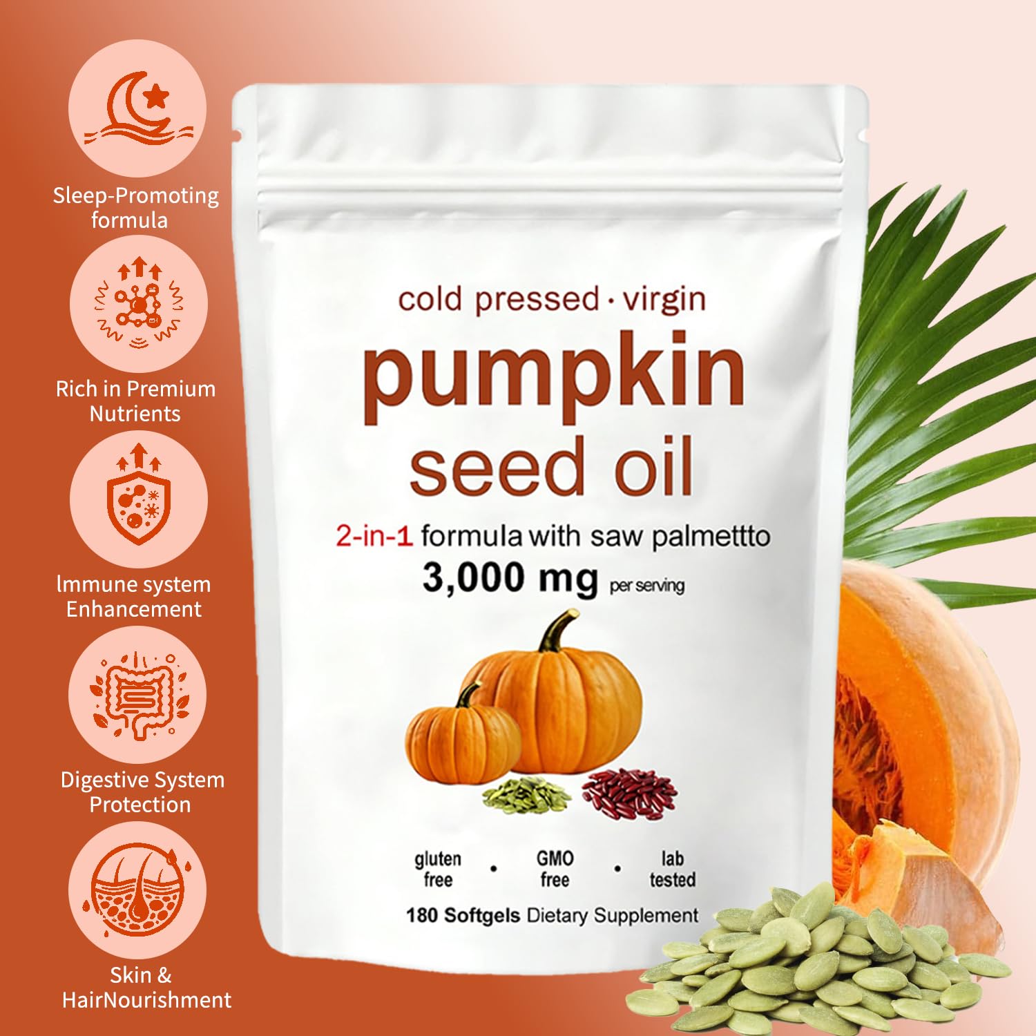 KITABIO Pumpkin Seed Oil & Saw Palmetto Softgels close-up of softgels