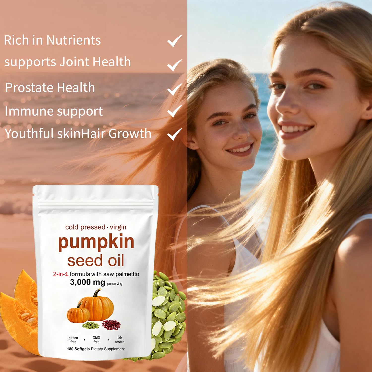KITABIO Pumpkin Seed Oil & Saw Palmetto Softgels opened bottle with softgels