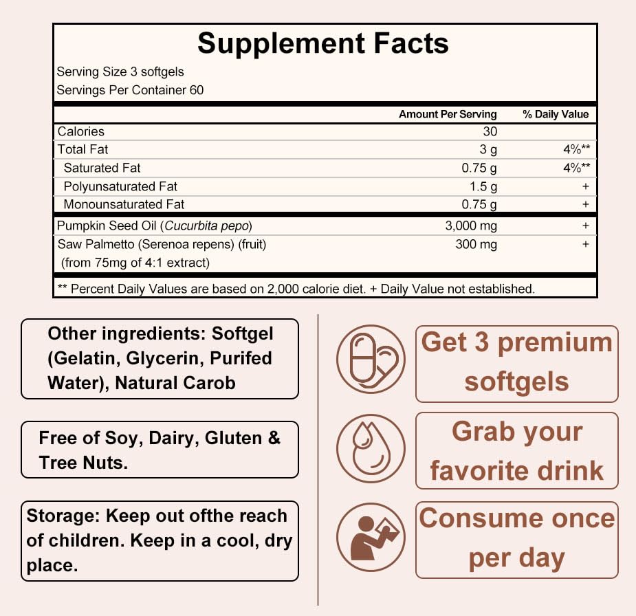 KITABIO Pumpkin Seed Oil & Saw Palmetto Softgels side view