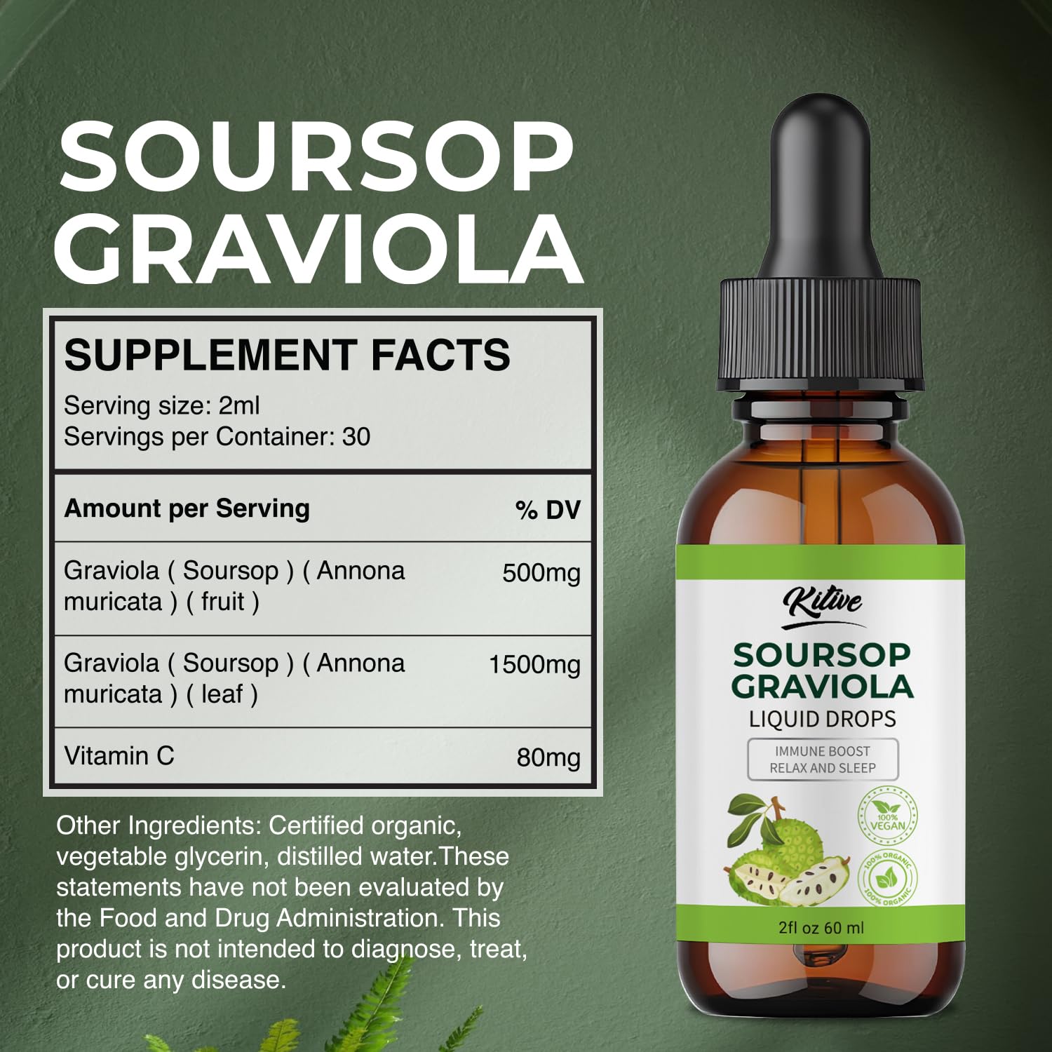 KITIVE Soursop Graviola Liquid Extract being added to a smoothie