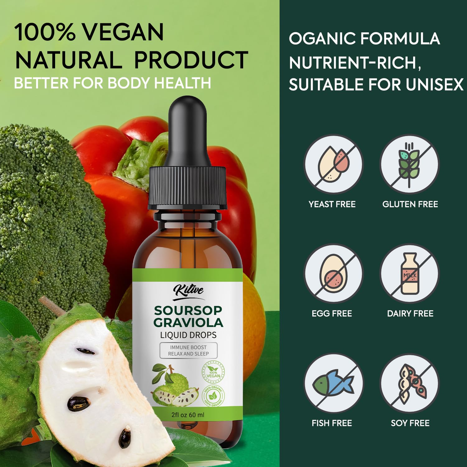 KITIVE Soursop Graviola Liquid Extract on a kitchen counter