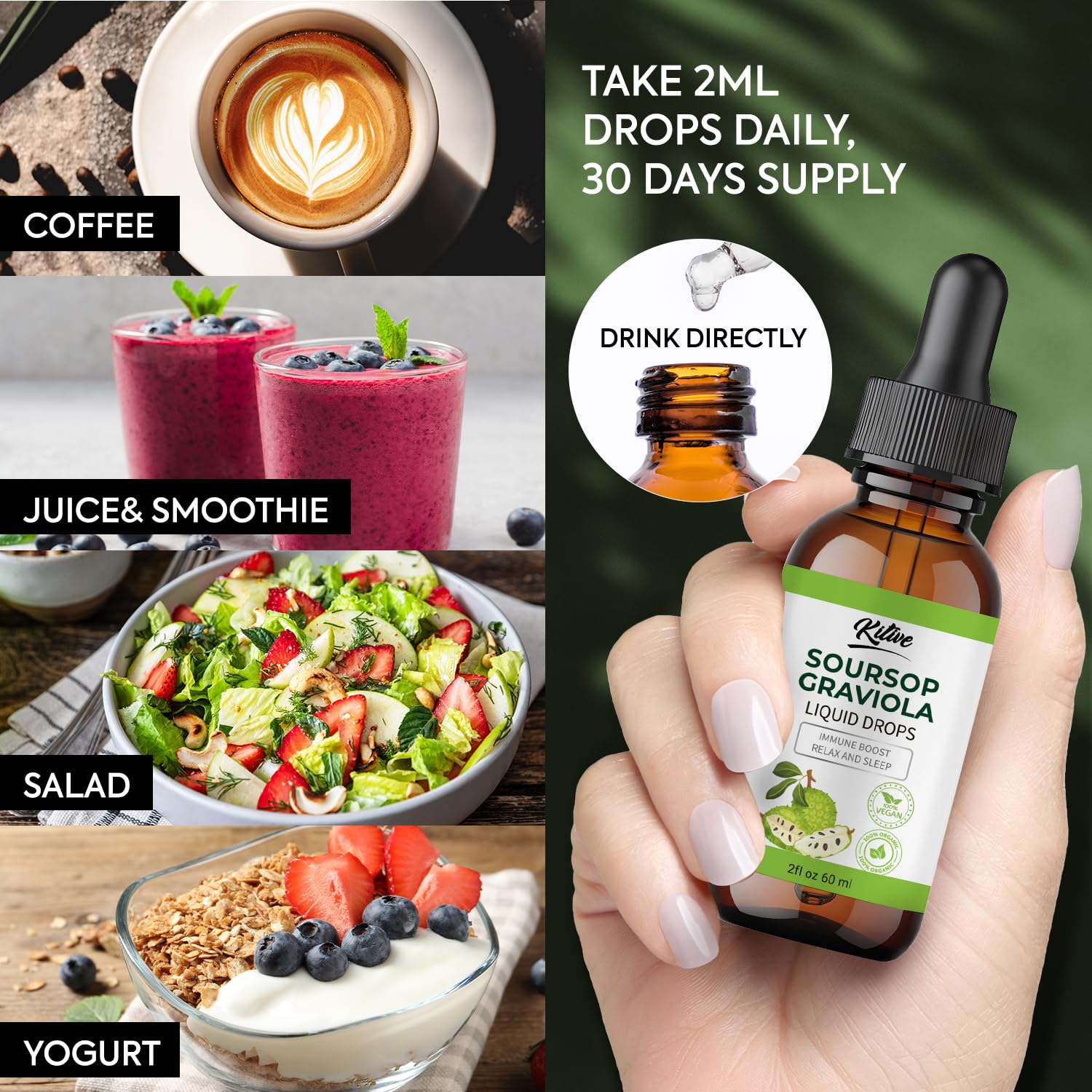 KITIVE Soursop Graviola Liquid Extract with fresh soursop fruit