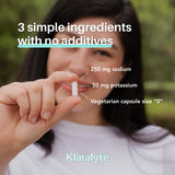 KLARALYTE Electrolyte Capsules with a close-up of ingredients