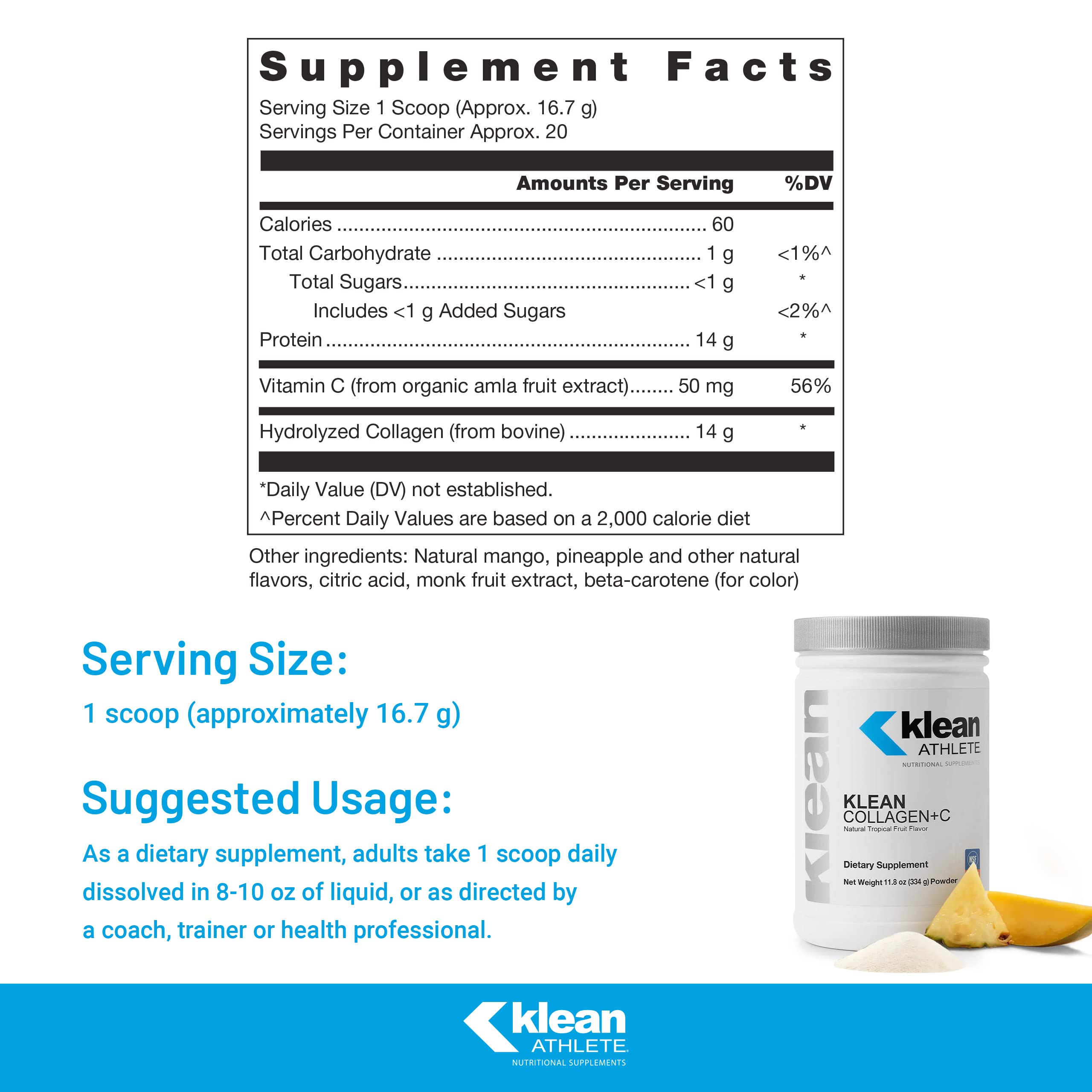 Klean Athlete Collagen+C Supplement 336g packaging