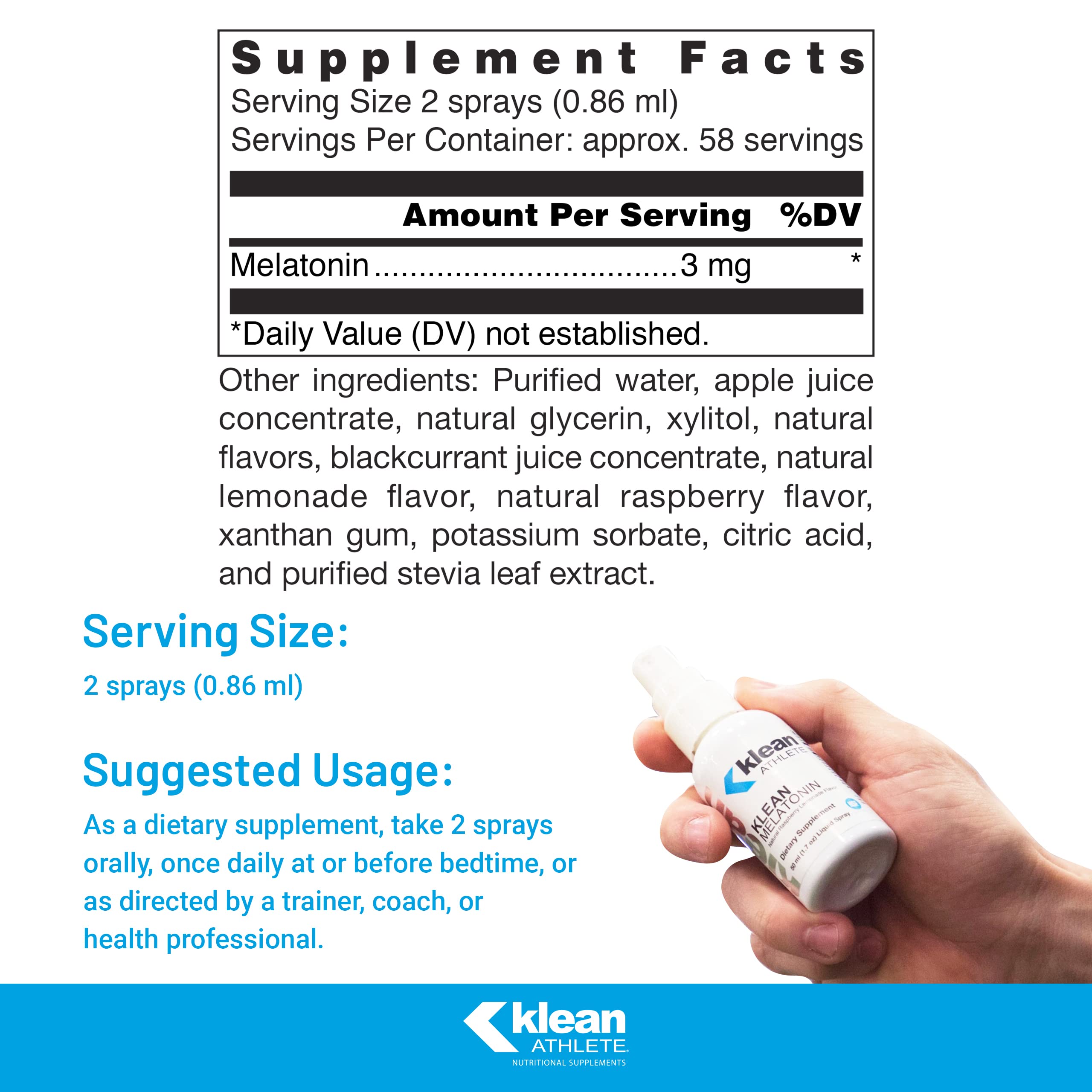 Klean Athlete Melatonin Liquid Spray 3mg Raspberry Lemonade side view
