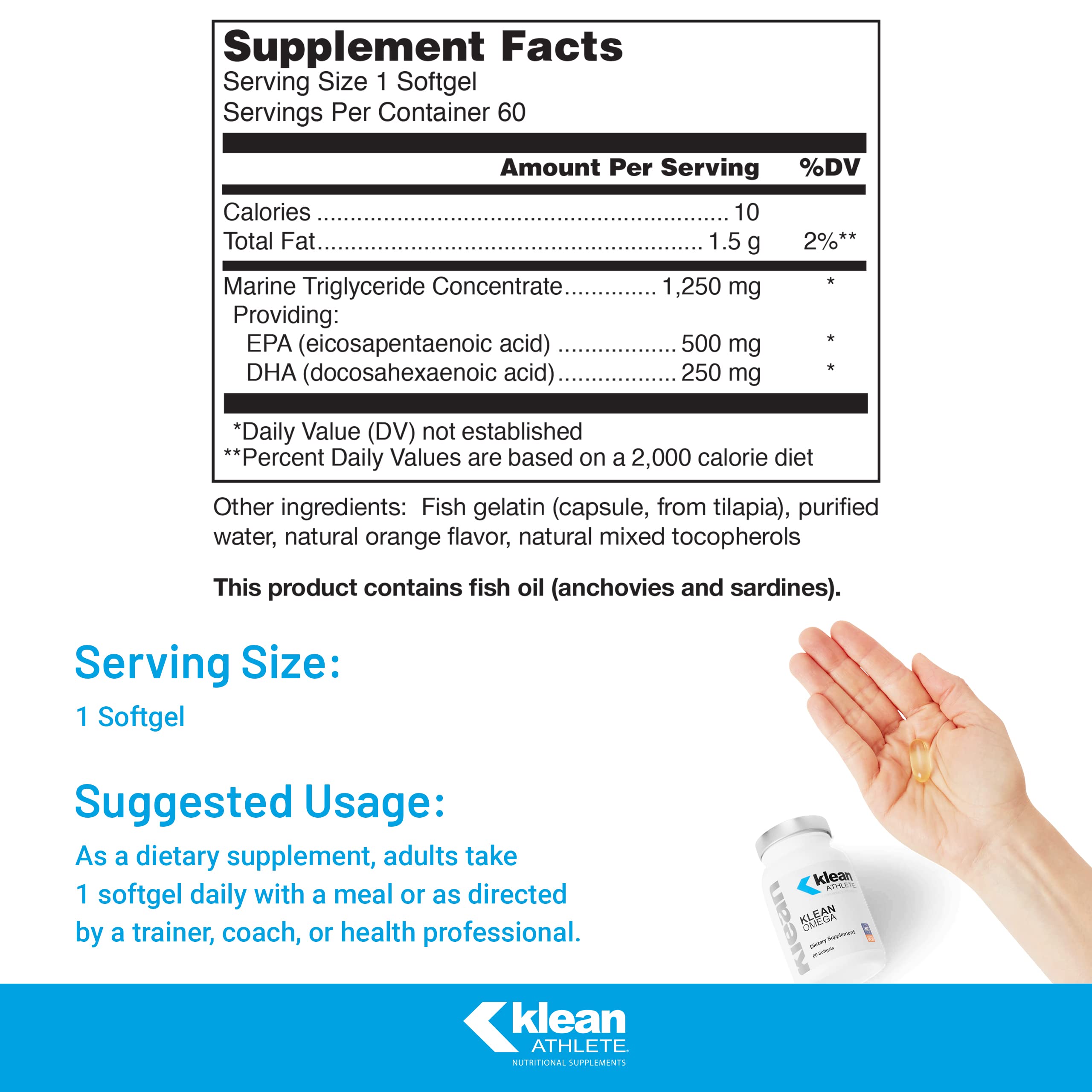 Klean Athlete Omega-3 Fish Oil Softgels 1250mg side view