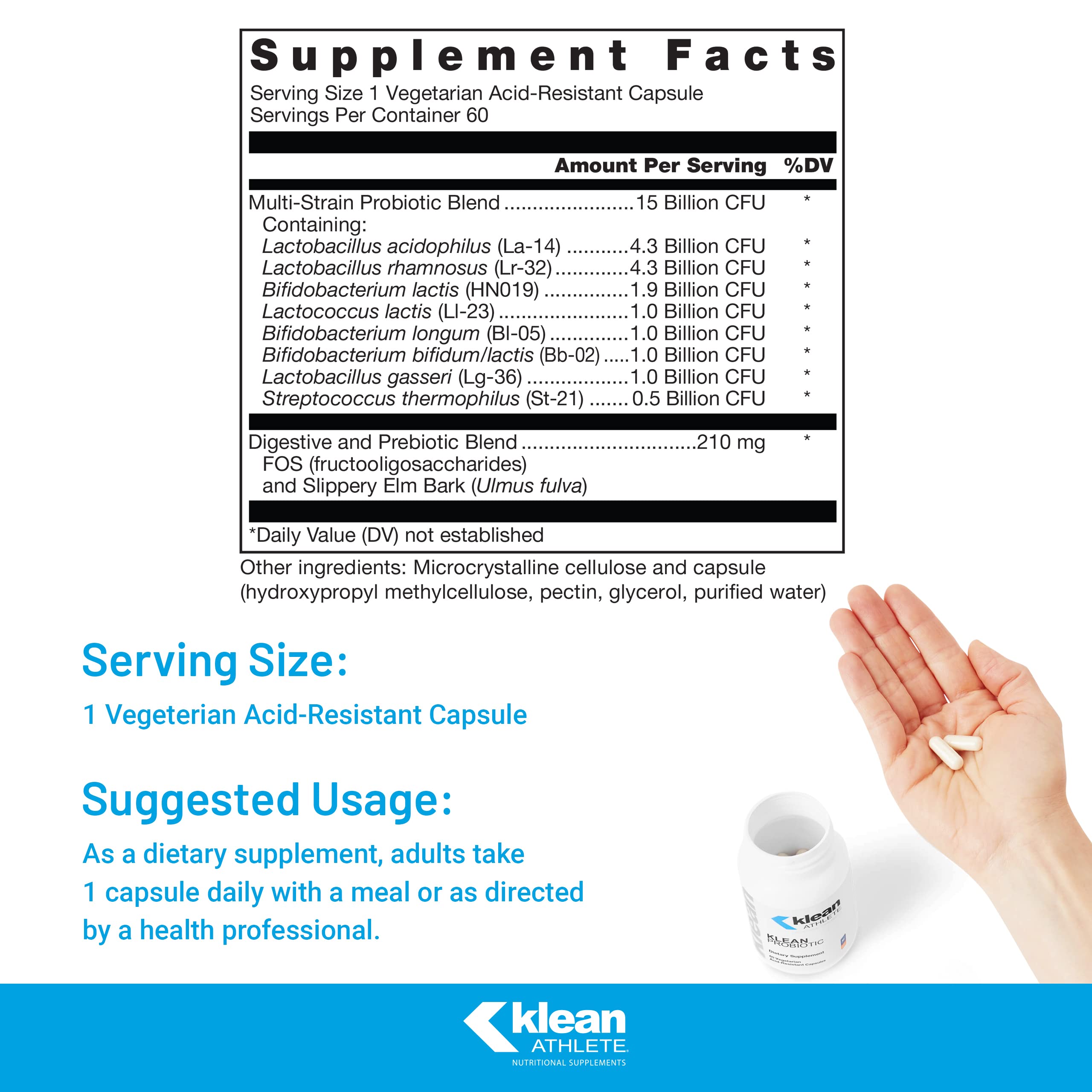 Klean Athlete Probiotic Capsules 15 Billion CFU back view