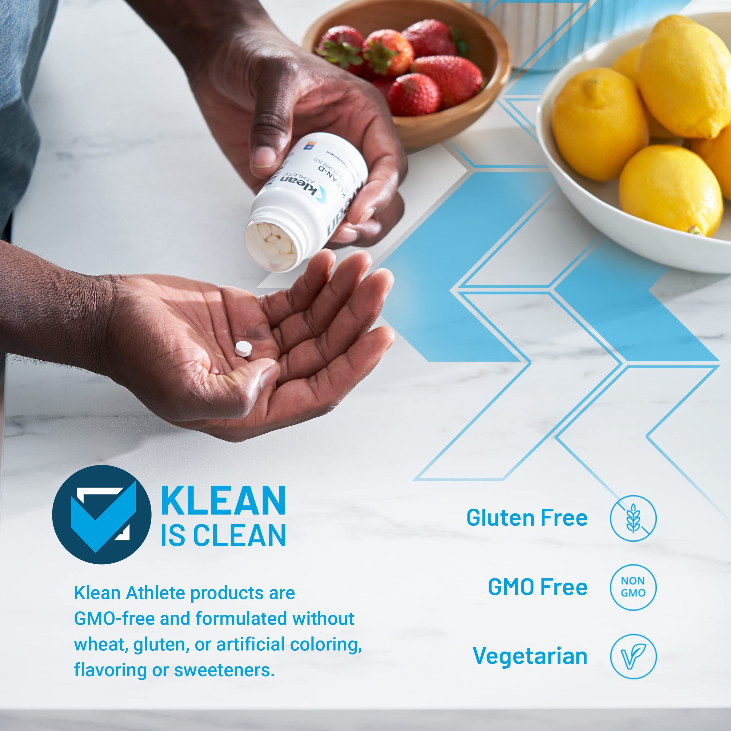 Klean Athlete Vitamin D3 tablets showing tablet size