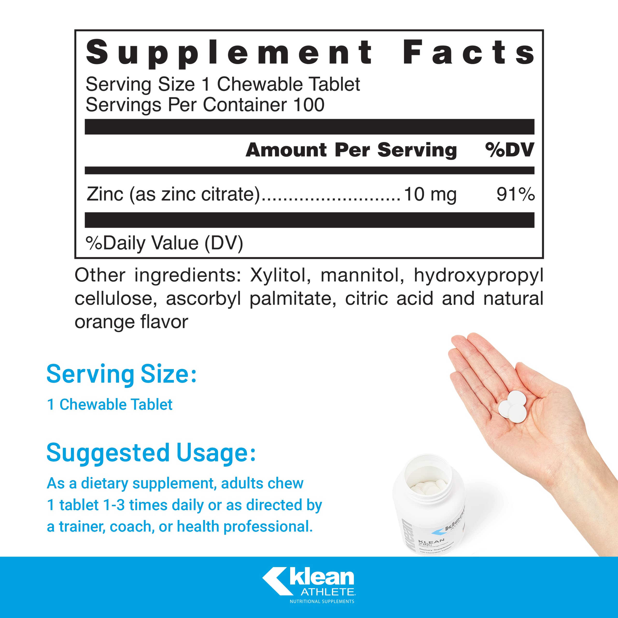 Klean Athlete Zinc Chewable Tablets packaging side view
