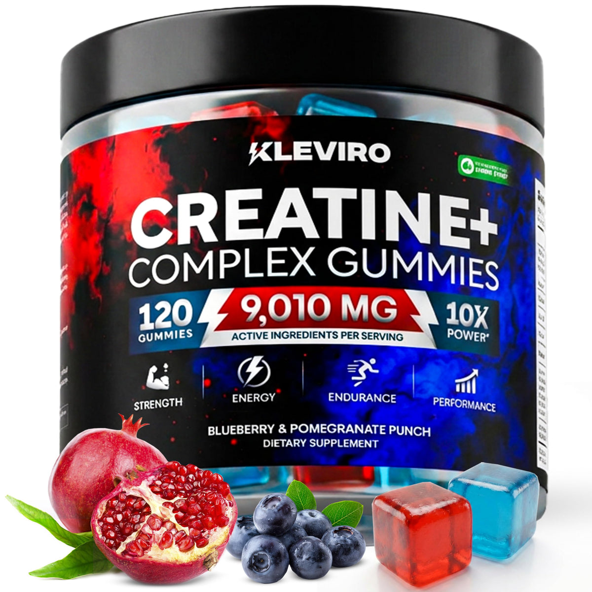 KLEVIRO Creatine Gummies 5g Blueberry & Pomegranate front view